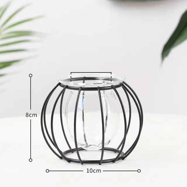 Nordic Minimalist Wrought Iron Geometric Glass Test Tube Hydroponic Vase Home Desktop Decoration Geometric Circle Black - Shop at LoveMi