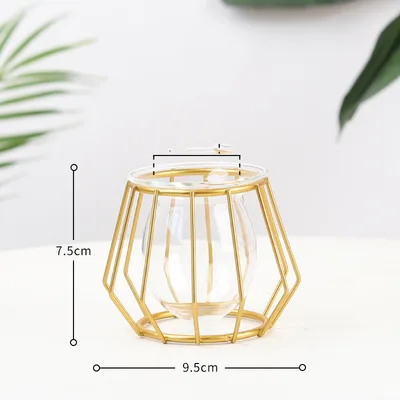 Nordic Minimalist Wrought Iron Geometric Glass Test Tube Hydroponic Vase Home Desktop Decoration Geometric Rhombus Gold - Shop at LoveMi