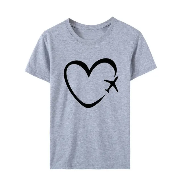 Creative Space Heart Love Pattern Printed Top Plus Size Short Sleeved T Shirt Grey - Shop at LoveMi