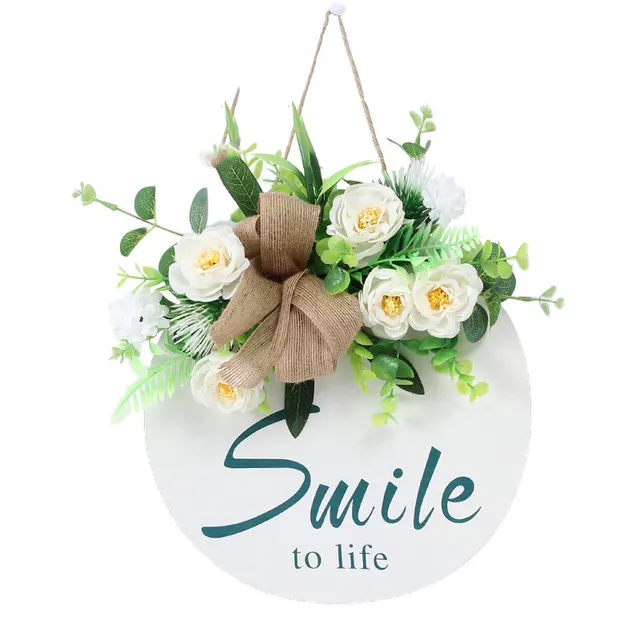 Artificial Flower Wooden Door Hanging Holiday Letter Home Decorations Wall Hanging Hanging Ornaments White - Shop at LoveMi