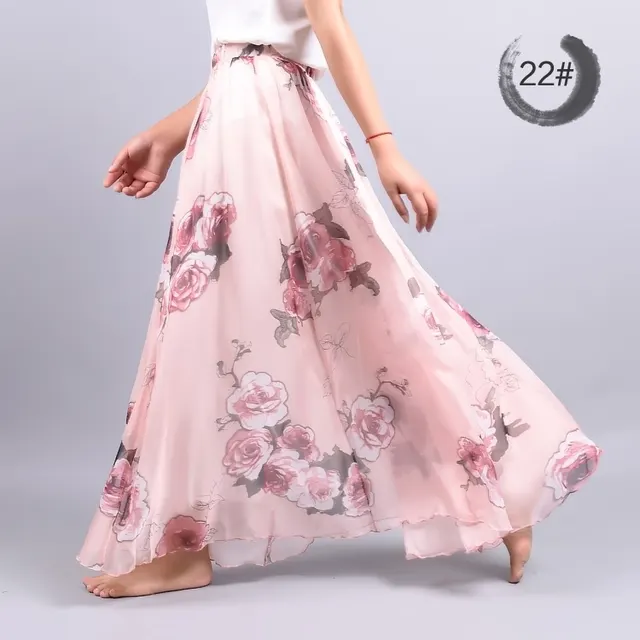 Bohemian Printed Chiffon Mid Length Skirt, Floral Skirt, A Line Skirt, Large Swing Female Skirt, Beach Long Skirt - Shop at LoveMi