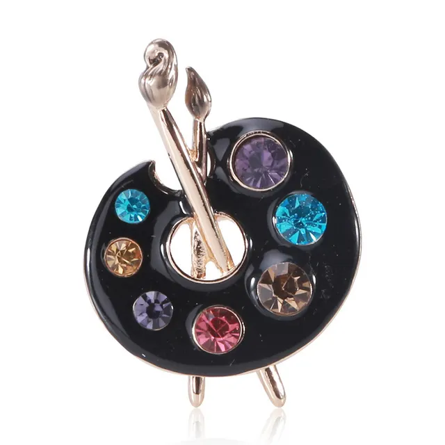 Enamel Dripping Oil Rhinestone Drawing Plate Brooch Black - Shop at LoveMi