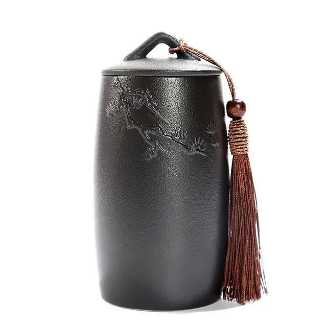 Black Pottery Tea Caddy Ceramic Stoneware Matte Tea Caddy Black - Shop at LoveMi