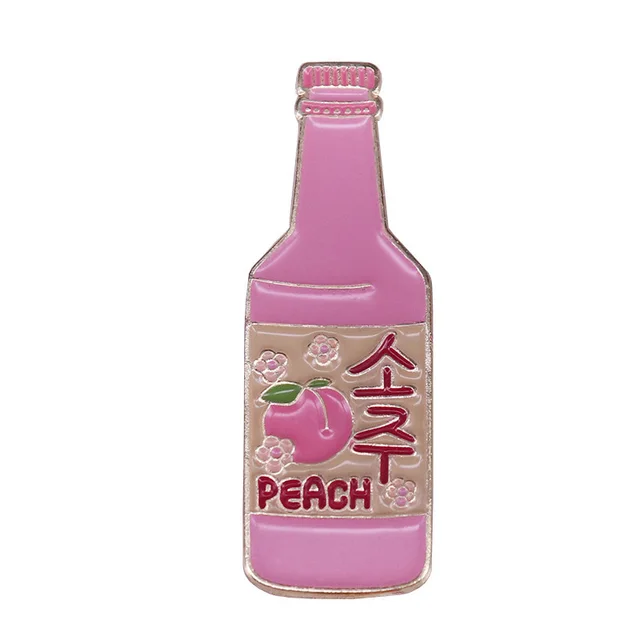 Korean Peach Shochu Brooch Cute Bottle Badge Pink - Shop at LoveMi