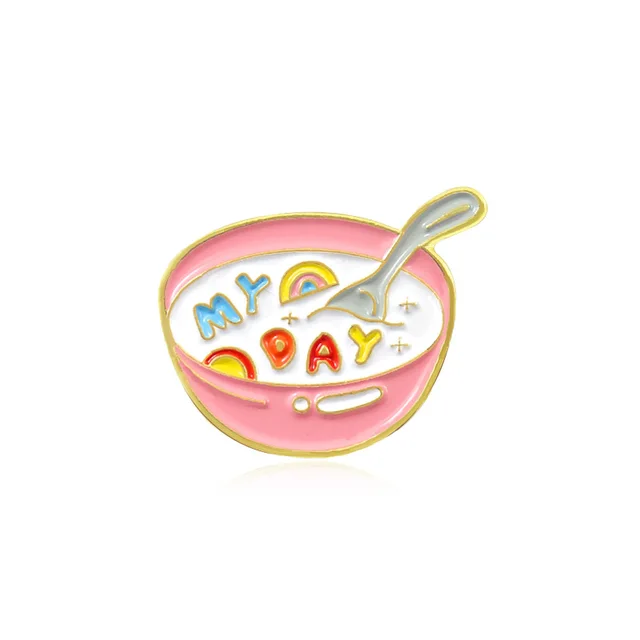 Cute And Good Mood Oil Dripping Milk Bowl Dripping Brooch Pink - Shop at LoveMi