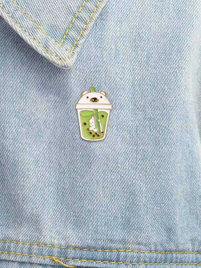 Cartoon Milk Tea Cup Enamel Pin Exquisite Badge Cute Bubble China - Shop at LoveMi