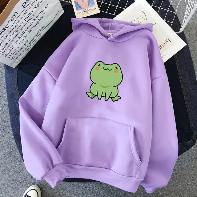 Lazy Wind Cartoon With Fluffy Loose Frog Hoodie Purple - Shop at LoveMi