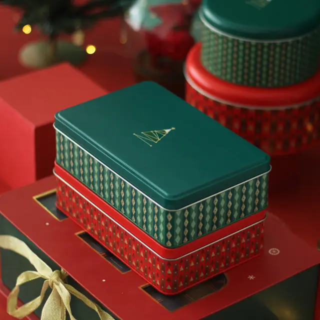Christmas Series Simple Fashion Rectangular Candy Tinplate Box Wedding Gift Candy Box With Hand Gift Green - Shop at LoveMi