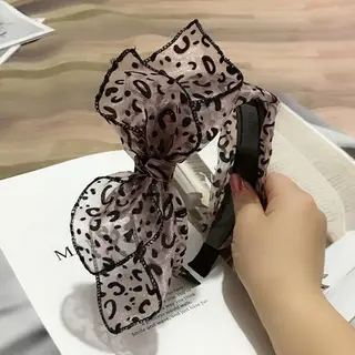 Headdress Fine Mesh Hairpin Broad Border Bow Tie Headband Lace Japan And South Korea Toothed Hairband Hair Hole Adult - Leopard Pink