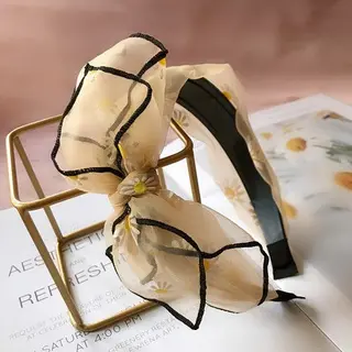 Headdress Fine Mesh Hairpin Broad Border Bow Tie Headband Lace Japan And South Korea Toothed Hairband Hair Hole Adult - Sun Flower Yellow