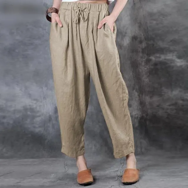 Casual Solid Color Plus Size Pants Beige - Shop at LoveMi
