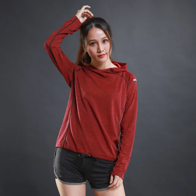 Breathable Fitness Long Sleeve Hooded Hoodie Red - Shop at LoveMi