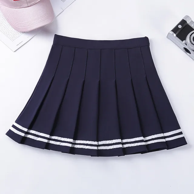 Half Length Striped Elastic Waist Short Skirt Navy Style Navy Blue - Shop at LoveMi