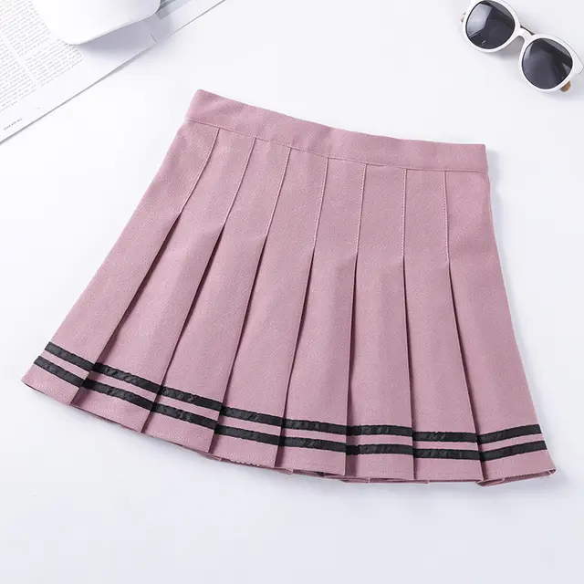 Half Length Striped Elastic Waist Short Skirt Navy Style Pink - Shop at LoveMi