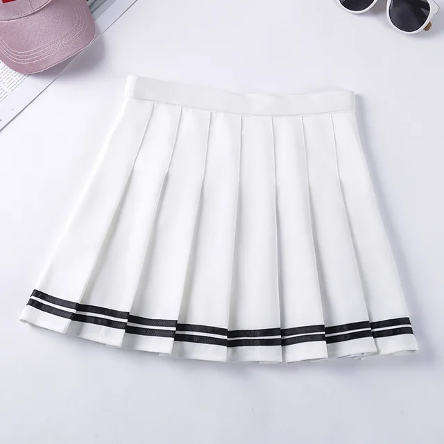Half Length Striped Elastic Waist Short Skirt Navy Style White - Shop at LoveMi