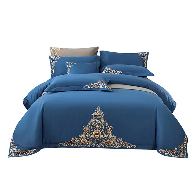 Blue Embroidered Cotton Matte 4 piece Set Blue - Shop at LoveMi
