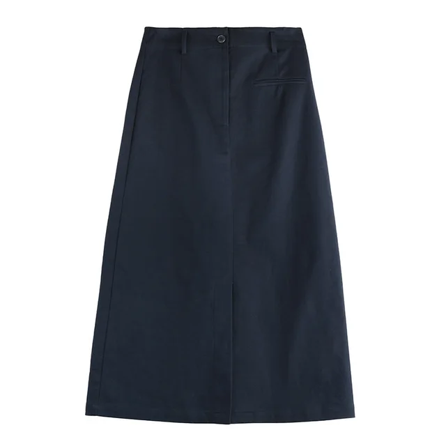 High Waist Hem Slit Skirt Summer New Style Navy Blue - Shop at LoveMi