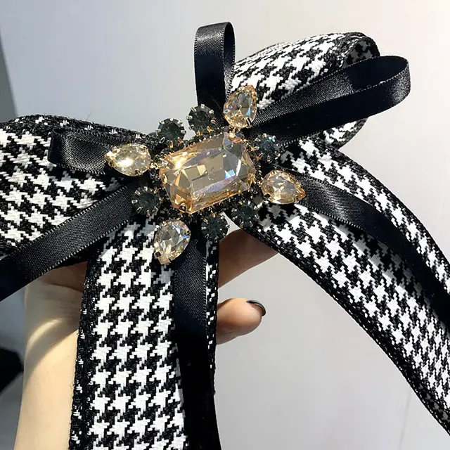 High End College Feng Shui Diamond Gem Houndstooth Large Bow Tie Flower Bow Tie Shirt Collar Pin Pin Female Champagne Diamond - Shop at LoveMi