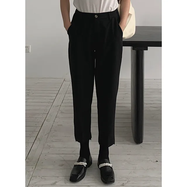 Drape Loose And Thin Casual Straight Leg Pants Black - Shop at LoveMi