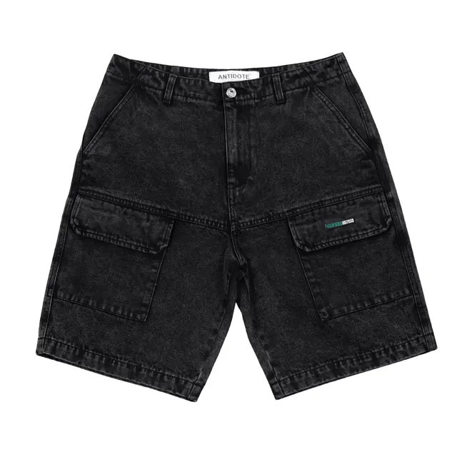 Washed Vintage Denim Casual Shorts Denim Multi pocket Trend Black - Shop at LoveMi