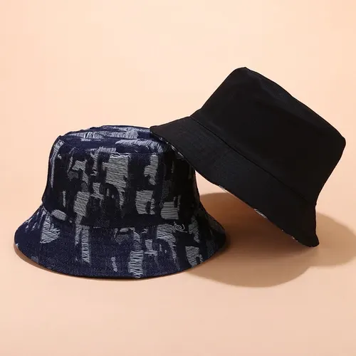 Neutral Hole Denim Fisherman Hat Navy - Shop at LoveMi