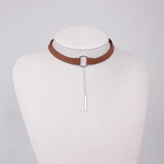 Leather Necklace Necklace Gold Color Pendant Collar Necklace For Girls Brown Silver - Shop at LoveMi