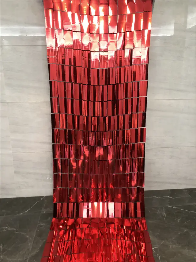 Mirror PVC Reflective Sequin Curtain Wedding Background Decoration Curtain Red - Shop at LoveMi