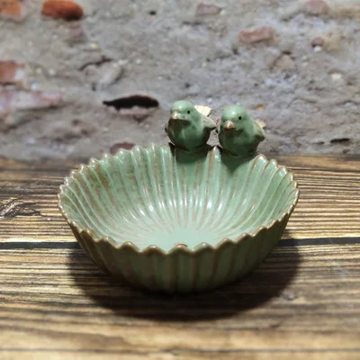 European Style Zakka Bird Feeder, Ceramic Fruit Plate, Creative Bird Flower Pot Kiln, Fleshy Flower Pot Assortment Green - Shop at LoveMi