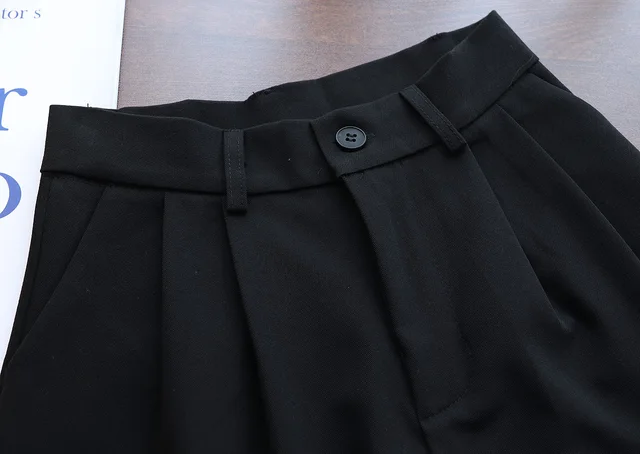 Simple Loose Thin Pocket Suit Five point Pants Black - Shop at LoveMi