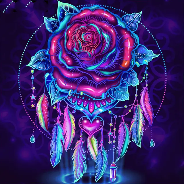 Diamond Painting Flower Feather 3D Diamond Embroidery CrossStitch Home Decoration Round Diamond - Shop at LoveMi