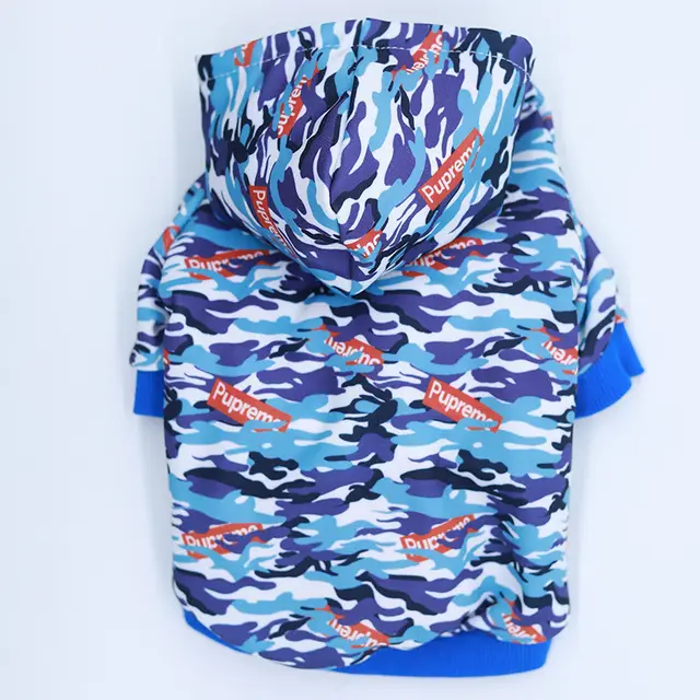 Camouflage Pet Hoodie With Print Pet Outfit Blue - Shop at LoveMi