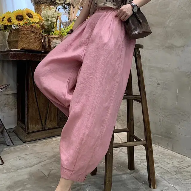 Pure Color Retro Loose Wide leg Pants With Small Feet Harem Pants Pink - Shop at LoveMi