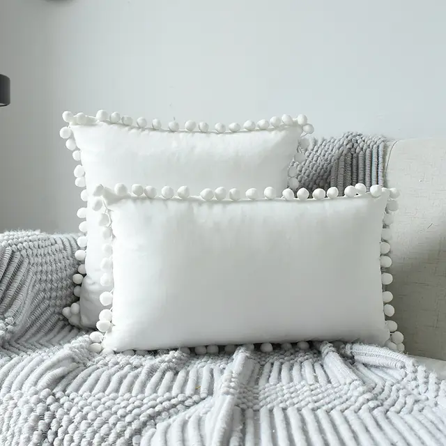 Ins Style Home Fabric Model Room Sofa Ball Pillowcase Hair Ball Velvet Sofa Cushion Rectangle White - Shop at LoveMi