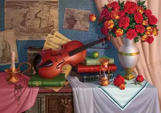 Still Life With Roses & Violin - DIY Paint By Number Kit - Colorful