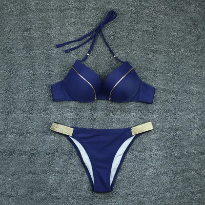 Bronzing Fabric Sexy Split Bikini Swimsuit Women Navy - Shop at LoveMi