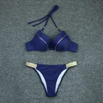 Bronzing Fabric Sexy Split Bikini Swimsuit Women - Navy