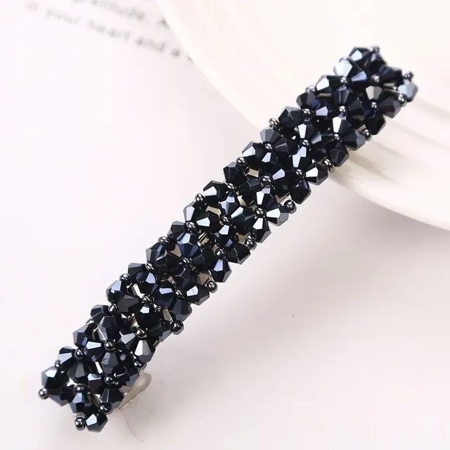 Hairpin Four Rows Of Crystal Braided Spring Clip Hair Accessories For Women Navy Blue - Shop at LoveMi