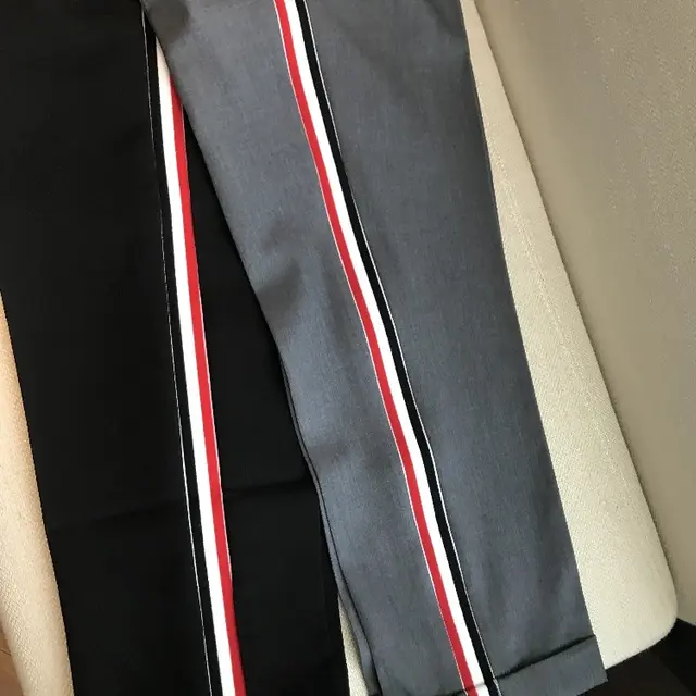 Cropped Trousers Red White And Blue Webbing Slim fit Trousers Black - Shop at LoveMi