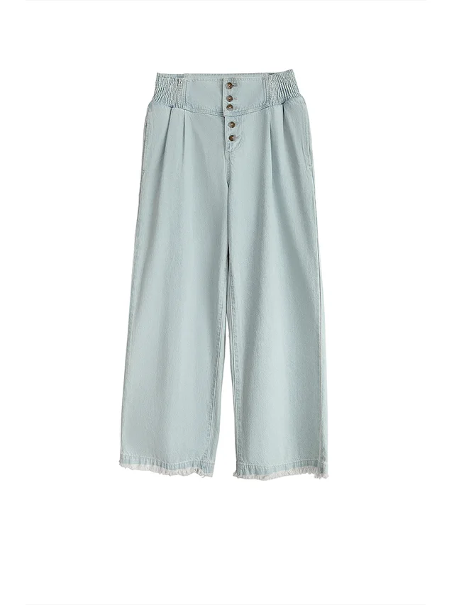 Light Blue High Rise Multi Button Wide Leg Jeans Blue - Shop at LoveMi