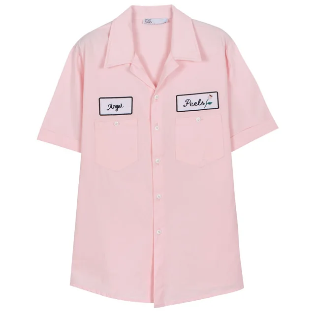 Retro Light Loose Shirt Women''s Trendy Summer Casual Short Sleeve Top Pink - Shop at LoveMi