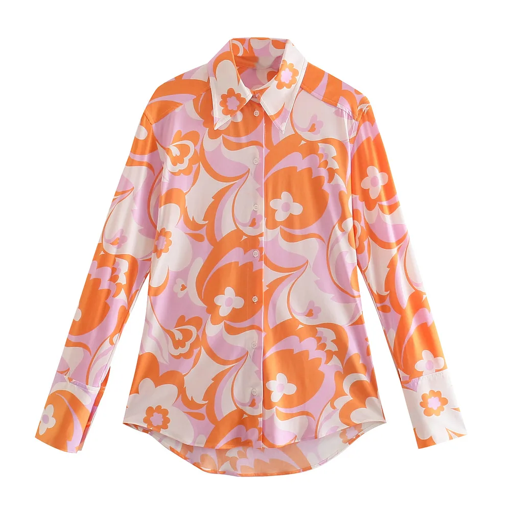 New Women'S Clothing European And American Style Printed Shirt High Waist Stretch Flared Pants Shirt - Shop at LoveMi