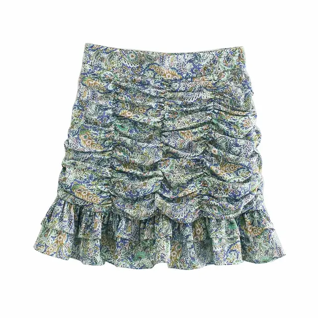 All match High waist Pleated Decorative Print Skirt Colorful - Shop at LoveMi