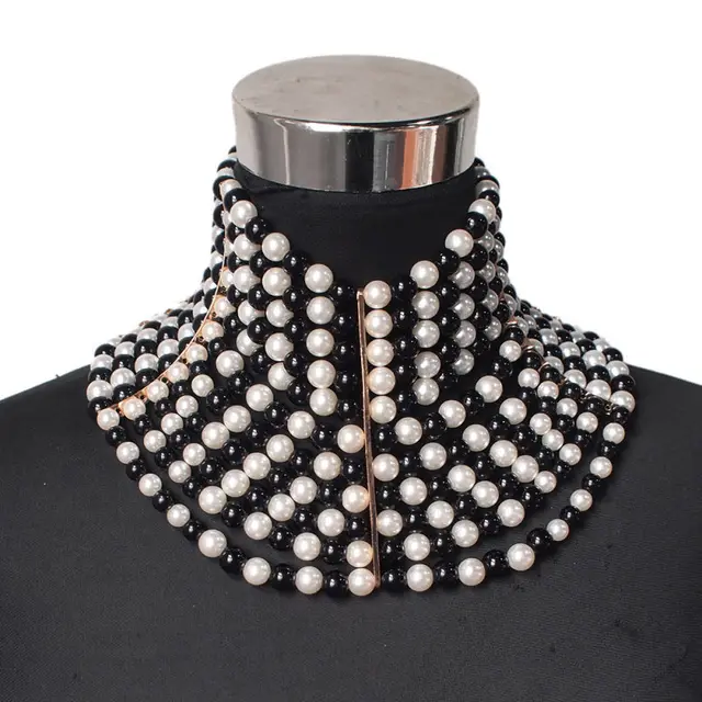 Multi layered Pearl Sexy Short Necklace Necklace Necklace Black And White - Shop at LoveMi