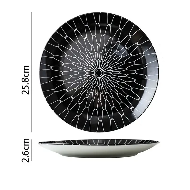 Western Style Black And White Line Pasta Steak Plate Western Restaurant Plate Black Grid - Shop at LoveMi