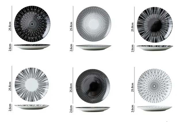 Western Style Black And White Line Pasta Steak Plate Western Restaurant Plate Set A - Shop at LoveMi