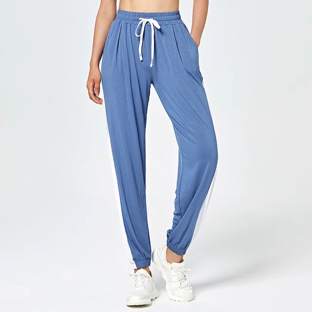 Spring And Summer Thin Quick drying Sweatpants Ladies Loose fitting Running Nine point Yoga Pants Blue - Shop at LoveMi