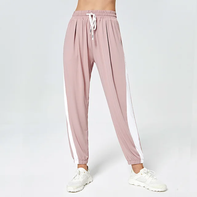 Spring And Summer Thin Quick drying Sweatpants Ladies Loose fitting Running Nine point Yoga Pants Pink - Shop at LoveMi