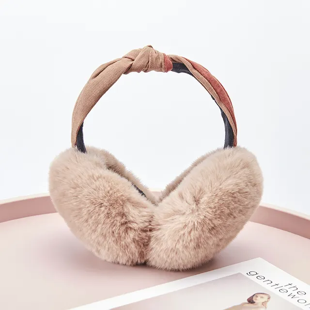 New Cute Rabbit Ears Bowknot Earmuffs For Ladies Winter Rabbit Fur Earmuffs 2.Khaki - Shop at LoveMi
