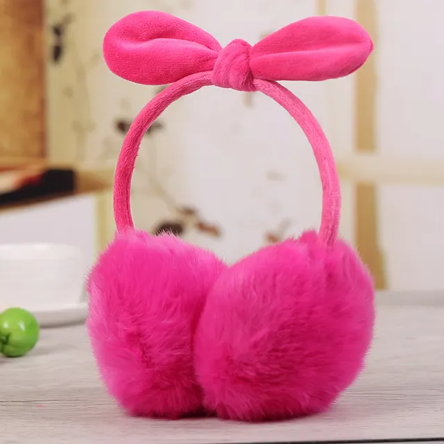 New Cute Rabbit Ears Bowknot Earmuffs For Ladies Winter Rabbit Fur Earmuffs Rose Red - Shop at LoveMi