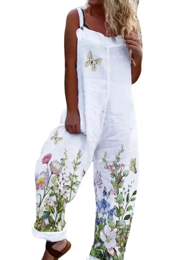 Women's Cotton And Linen Jumpsuit Mid waist As Shown - Shop at LoveMi